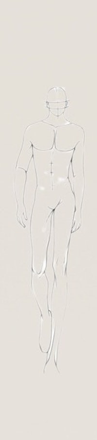 a drawing of a naked man walking on a beige background